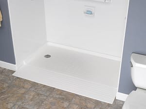 White Low Threshold Shower & White Acrylic Walls Accessibility in New Bathroom